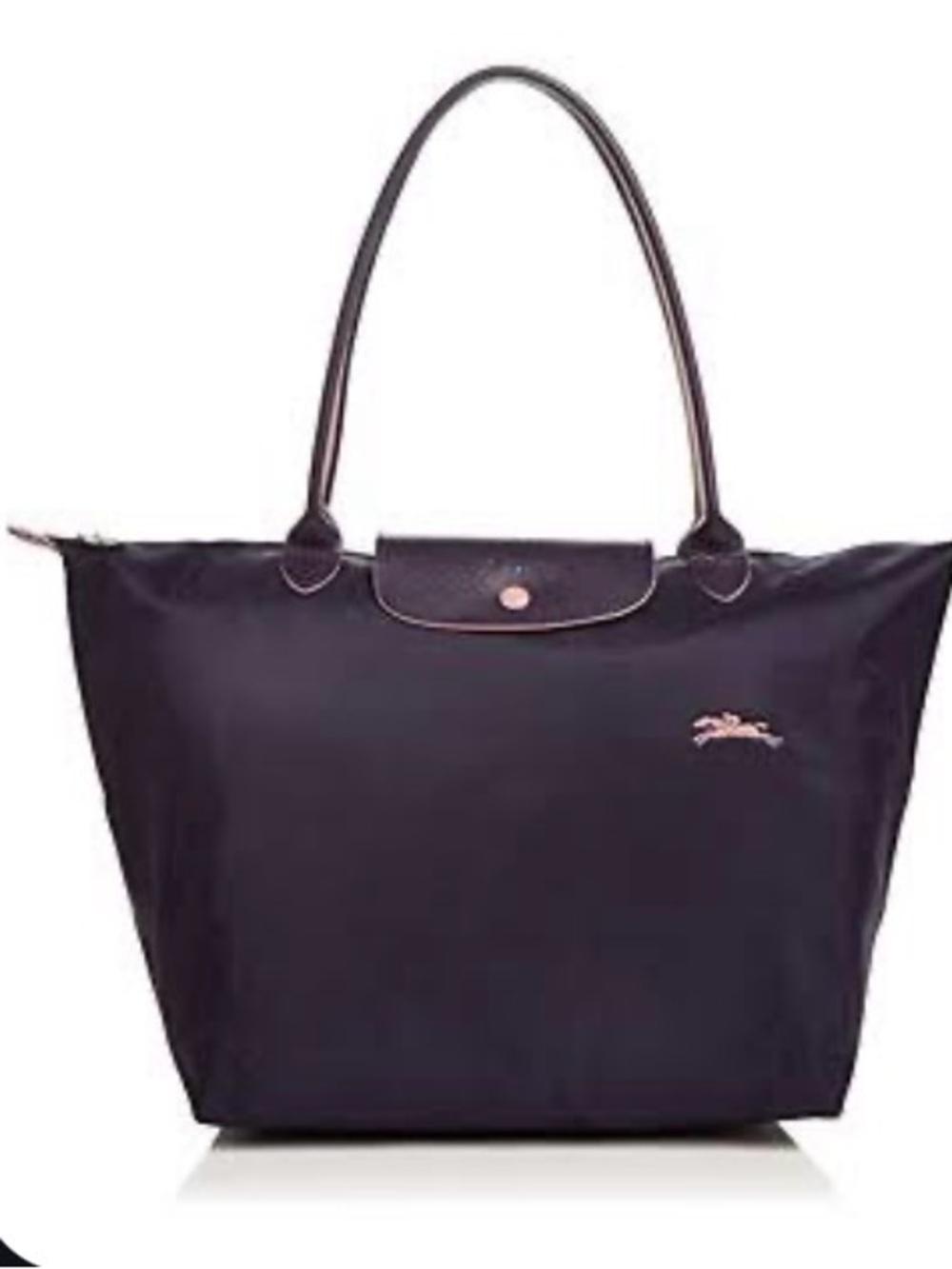 Longchamp Black Nylon Le Pliage Tote with Leather Trim